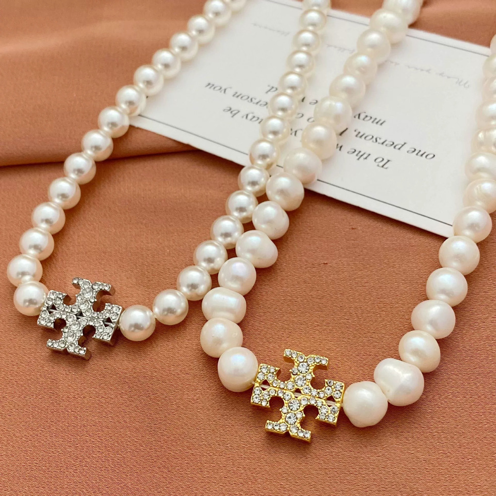 Tory Burch Diamond Letter Pendant Metal Necklace